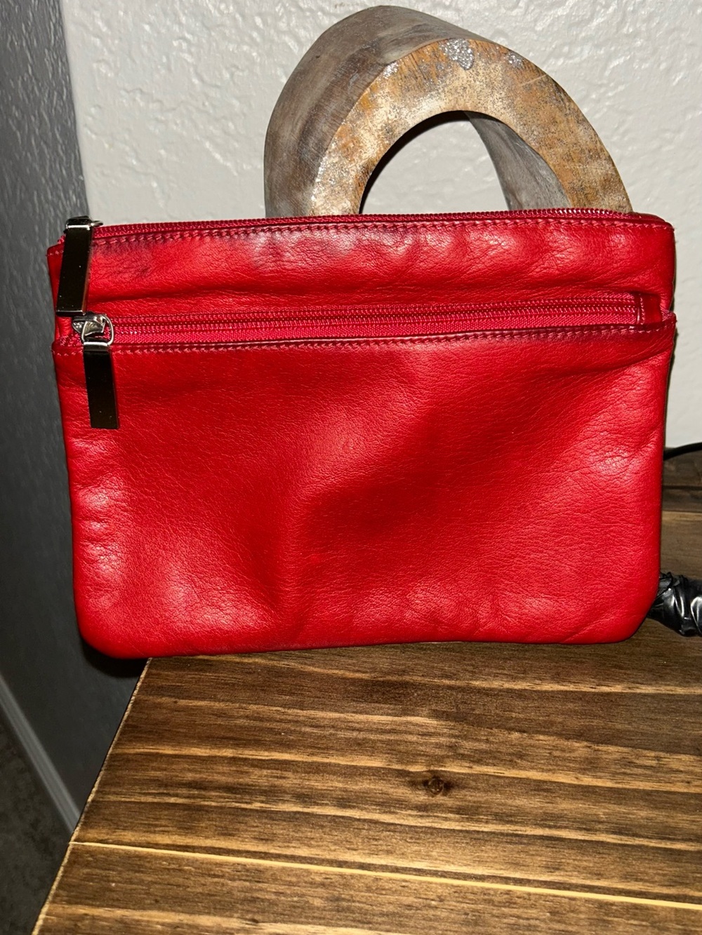 HOBO Red Leather Cosmetic Pouch with Front Zip